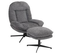 Fauteuil relax avec repose-pieds HWC-P32, fauteuil TV suspension Nosag, pivotant métal tissu/textile chenille (370 g/m²) gris