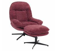 Fauteuil relax avec repose-pieds HWC-P32, fauteuil TV suspension Nosag, pivotant métal tissu/textile chenille (370 g/m²) baie Rouge