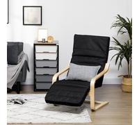 Fauteuil relax avec repose-pieds réglable sur 5 positions, chaise longue en bois de bouleau et polyester, noir | 66,5 x 94 x 100 cm | 8,5 kg | antidérapant
