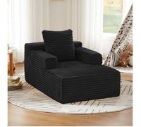 Fauteuil relax compact sans montage - HAVRYA - velours côtelé mousse haute densité ressorts ensachés noir