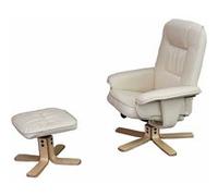 Mendler Fauteuil de relaxation M56 avec pouf, simili-cuir, crème