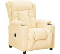 Fauteuil relax électrique crème en similicuir, avec 3 positions de relaxation, dossier et repose-pieds réglables, fauteuil confortable idéal pour le salon et la chambre, avec porte-gobelet intégré