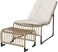 Fauteuil relax en rotin avec repose-pieds, résistant aux UV, fauteuil de jardin avec coussins, sangles, chaise en rotin d'extérieur, chaise de jardin pour le jardin, le balcon, la terrasse, bois natur