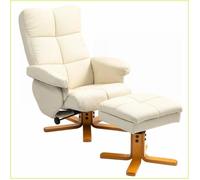 Fauteuil Relax et Pied-de-Biche HOMCOM - Espace Rangement, 360° Pivotant, 145° Inclinaison, Simili-Cuir Crème