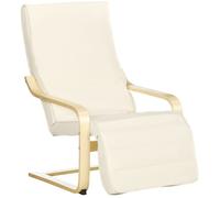 HOMCOM Fauteuil Relax Chaise de Salon avec Repose-Pied réglable déhoussable Confort et Relaxation 94 x 66,5 x 100 cm Bois Massif Crème