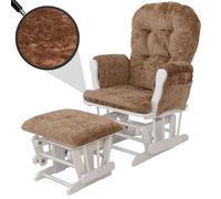 Fauteuil relax HWC-C76, fauteuil à bascule Fauteuil à bascule avec pouf Tissu Chenille (465g/m²) Öko-Tex marron clair, piètement blanc