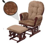 Fauteuil relax HWC-C76, fauteuil à bascule Fauteuil à bascule avec pouf Tissu/Textile Chenille (465g/m²) marron clair, piètement foncé