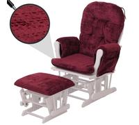 Fauteuil relax HWC-C76, fauteuil à bascule Fauteuil à bascule avec pouf Tissu/Textile chenille (465g/m²) bordeaux, piètement blanc