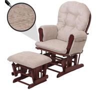 Fauteuil relax HWC-C76, fauteuil à bascule Fauteuil à bascule avec pouf Tissu/Textile chenille (465g/m²) crème, piètement foncé