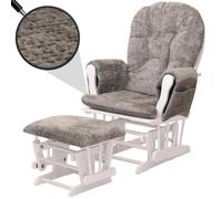 Fauteuil relax HWC-C76, fauteuil à bascule Fauteuil à bascule avec pouf Tissu/Textile Chenille (465g/m²) gris clair, piètement blanc