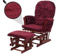 Fauteuil relax HWC-C76, fauteuil à bascule Fauteuil à bascule avec pouf Tissu/Textile chenille (465g/m²) bordeaux, piètement foncé