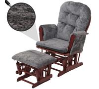 Fauteuil relax HWC-C76, fauteuil à bascule Fauteuil à bascule avec pouf Tissu/Textile Chenille (465g/m²) gris foncé, piètement foncé