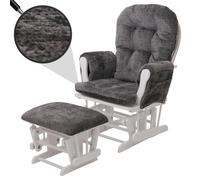 Fauteuil relax HWC-C76, fauteuil à bascule Fauteuil à bascule avec pouf Tissu/Textile Chenille (465g/m²) gris foncé, piètement blanc
