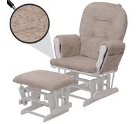 Fauteuil relax HWC-C76, fauteuil à bascule Fauteuil à bascule avec pouf Tissu/Textile chenille (465g/m²) crème, piètement blanc
