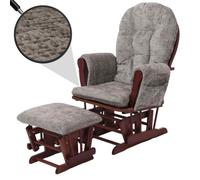 Fauteuil relax HWC-C76, fauteuil à bascule Fauteuil à bascule avec pouf Tissu/Textile Chenille (465g/m²) gris clair, piétement foncé