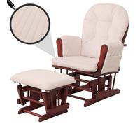 Fauteuil relax HWC-C76, fauteuil à bascule Fauteuil oscillant avec pouf Tissu Velours 320g/m² Öko-Tex crème Bâti foncé