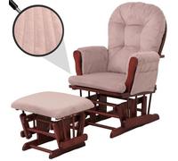 Fauteuil relax HWC-C76, fauteuil à bascule Fauteuil oscillant avec pouf Tissu Velours 320g/m² Öko-Tex rose Bâti foncé