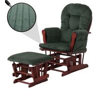 Fauteuil relax HWC-C76, fauteuil à bascule Fauteuil oscillant avec pouf Tissu Velours 320g/m² Öko-Tex vert Bâti foncé