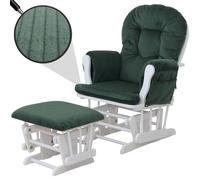 Fauteuil relax HWC-C76, fauteuil à bascule Fauteuil oscillant avec pouf Tissu Velours 320g/m² Öko-Tex vert Bâti blanc