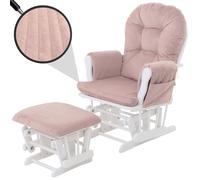 Fauteuil relax HWC-C76, fauteuil à bascule Fauteuil oscillant avec pouf Tissu Velours 320g/m² Öko-Tex rose Bâti blanc