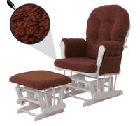 Fauteuil relax HWC-C76, fauteuil à bascule Fauteuil oscillant + pouf Tissu Bouclé 480g/m² Öko-Tex brun rouille Bâti blanc