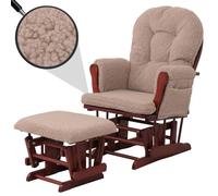 Fauteuil relax HWC-C76, fauteuil à bascule Fauteuil oscillant + pouf Tissu Bouclé 480g/m² Öko-Tex brun Bâti foncé