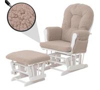 Fauteuil relax HWC-C76, Fauteuil à bascule Fauteuil oscillant + pouf Tissu Bouclé 480g/m² Öko-Tex marron Bâti blanc