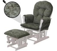 Fauteuil relax HWC-C76, rocking chair fauteuil à bascule avec pouf tissu/textile chenille (465g/m²) vert, piètement blanc