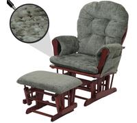 Fauteuil relax HWC-C76, rocking chair fauteuil à bascule avec pouf tissu/textile chenille (465g/m²) vert, piétement foncé