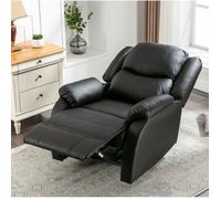 Fauteuil relax manuel noir en PU avec repose-pieds intégré, poche latérale, 1 place