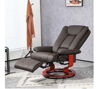 Fauteuil relax manuel pivotant 360° en simili cuir marron, dossier inclinable, repose-pieds intégré, 150 kg