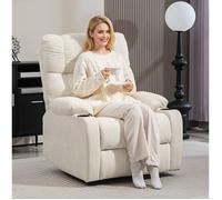 Fauteuil relax manuel pivotant et à bascule beige 88 x 96 x 108 cm avec repose-pieds et 2 porte-gobelets