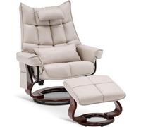 Fauteuil relax Mara Luxe - Pivotant - Fonction couchage - Fauteuil TV - Fauteuil - Avec repose-pieds - Beige crème - 140 x 92 x 111 cm