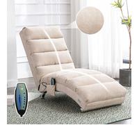 Fauteuil relax massant électrique 5 modes, télécommande, tissu polyuréthane, métal - LPOSPI - Beige 55x148x84 cm