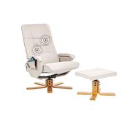 Fauteuil Relax Massant Fonction Chauffage et Repose-pieds en Cuir PU Beige Clair