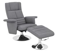 Fauteuil relax massant - HOMCOM - avec pouf - siège pivotant à 360° - assise rembourrée confortable - tissu effet lin - gris foncé