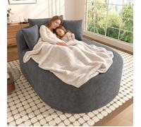 Fauteuil relax ovale 1 place 170x112 5x83 cm canapé lounge compact sans montage mousse à rebond velours côtelé gris