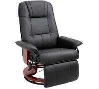 Fauteuil relax pivotant 360° en simili cuir noir, dossier inclinable 145°, repose-pieds manuel, structure bois