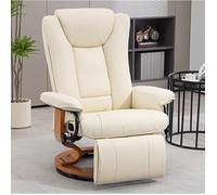 Fauteuil relax pivotant manuel 360° en simili cuir blanc crème avec repose-pieds, inclinable jusqu'à 135°
