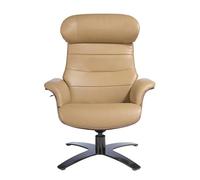 Fauteuil relax pivotant recouvert de cuir sable - Pour salon, lecture ou chambre à coucher - 80 x 84 x 100/108 cm - 5087 ANGEL CERDA