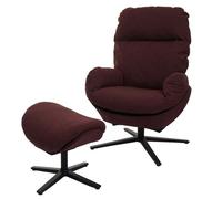 Fauteuil relax + pouf HWC-L12, Fauteuil TV Fauteuil à bascule Fonction bascule, pivotant, métal tissu/textile bordeaux