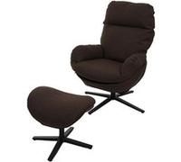Mendler Fauteuil relax avec pouf HWC-L12, pivotant, à bascule, métal, tissu marron