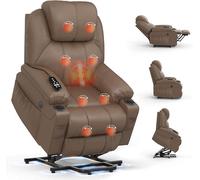 Fauteuil relax pour personnes âgées, transat motorisé avec massage et fonction de chauffage, repose-pieds prolongé, ports C + USB, 2 porte-gobelets, deux poches latérales, transats, canapé lounge