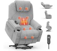 Fauteuil relax pour personnes âgées, transat motorisé avec massage et fonction de chauffage, repose-pieds prolongé, ports C + USB, 2 porte-gobelets, deux poches latérales, transats, canapé lounge