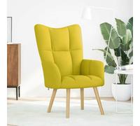 Fauteuil relaxant jaune clair avec tissu polyester, bois et métal | Matériau polyester, cadre stable en bois et métal, siège épais, accoudoirs, universel pour le salon et la salle à manger