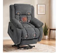 Fauteuil releveur électrique chauffant et massant en velours gris - dossier inclinable 150° avec repose-pied et télécommande