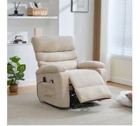 Fauteuil releveur électrique massant chauffant en chenille beige clair avec dossier et repose-pieds réglables