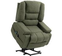 Fauteuil releveur électrique massant chauffant inclinable - repose-pied intégré, 2 télécommandes - tissu vert Vert G