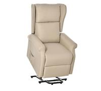 HomCom Fauteuil releveur électrique inclinable, repose-pied, télécommande, poche latérale, lin crème