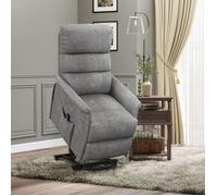 Fauteuil releveur inclinable avec repose-pied avec télécommande roulettes et pochette tissu de lin gris chiné